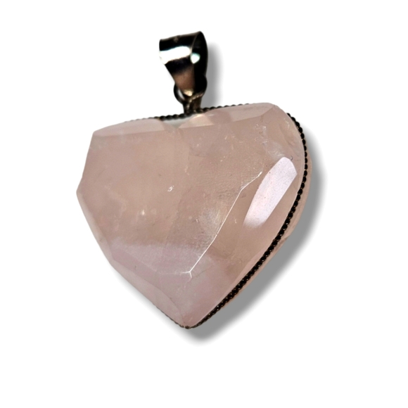 Authentic 1.13" Faceted Rose Quartz Heart Silver Pendant from Teothihuacan MX - Picture 6 of 6
